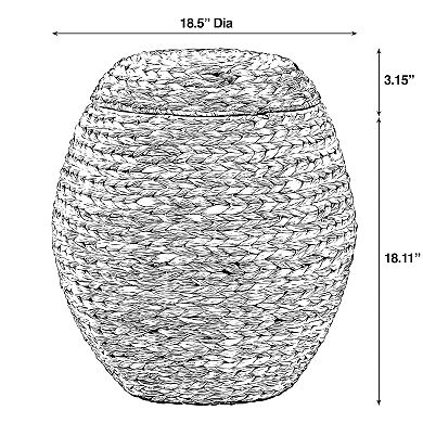 Water Hyacinth Natural Multipurpose Barrel Storage Tub with Lid, Basket for Organizing, Ottoman Stool