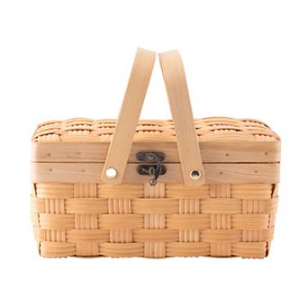 Small Woodchip Picnic Basket with Cover and Folding Handles