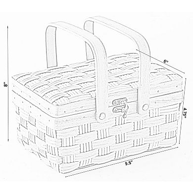 Small Woodchip Picnic Basket with Cover and Folding Handles