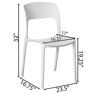 Modern Plastic Outdoor Dining Chair with Open Curved Back, White