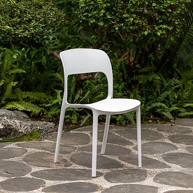 Modern Plastic Outdoor Dining Chair with Open Curved Back, White