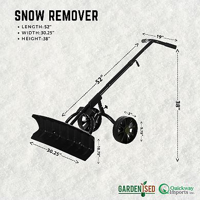 Extra Wide 36 in. Snow Shovel Plow Pusher Remover with Large Rugged Wheels