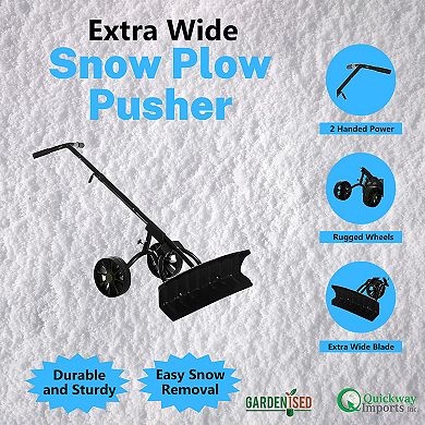 Extra Wide 36 in. Snow Shovel Plow Pusher Remover with Large Rugged Wheels