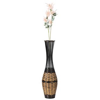 Antique Trumpet Style Floor Vase, For Entryway or Living Room, Bamboo Rope