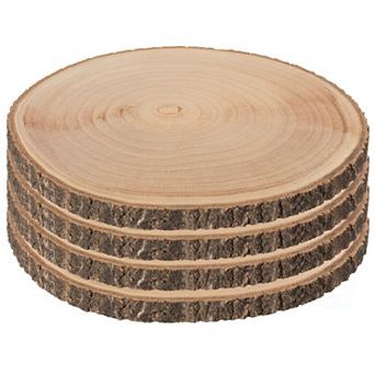 Home Decor Natural Wooden Bark Slice Tray Large Rustic Table Charger Centerpiece 10” Set of 4