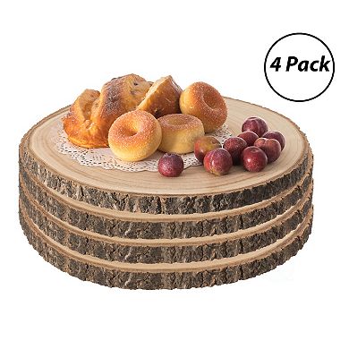 Home Decor Natural Wooden Bark Slice Tray Large Rustic Table Charger Centerpiece 10” Set of 4