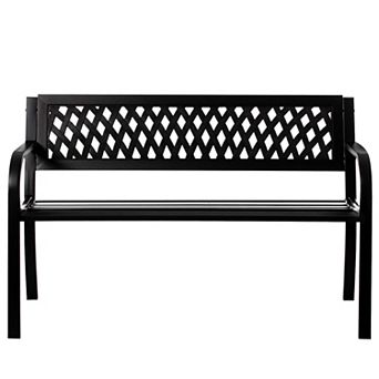 Gardenised Outdoor Steel Park Bench for Yard, Patio, Garden and Deck, Weather Resistant