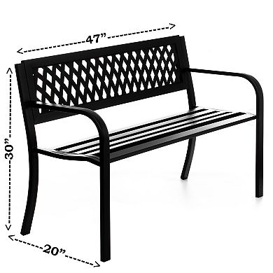 Gardenised Outdoor Steel Park Bench for Yard, Patio, Garden and Deck, Weather Resistant