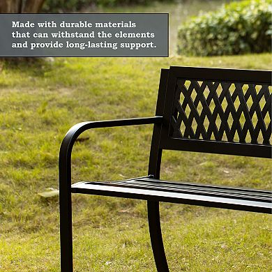 Gardenised Outdoor Steel Park Bench for Yard, Patio, Garden and Deck, Weather Resistant