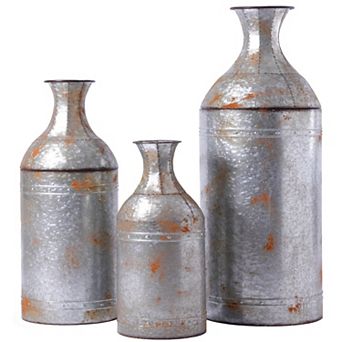 Rustic Farmhouse Style Galvanized Floor Vase Decoration, Set of 3