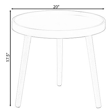 Modern Plastic Round Side Table Accent Coffee Table with Beech Wood Legs