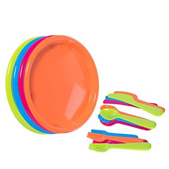 Reusable Cutlery Set Of 4 Plastic Plates, Spoons, Forks and Knives for Baby and Toddlers