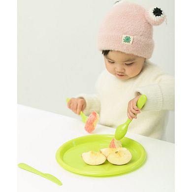 Reusable Cutlery Set Of 4 Plastic Plates, Spoons, Forks and Knives for Baby and Toddlers