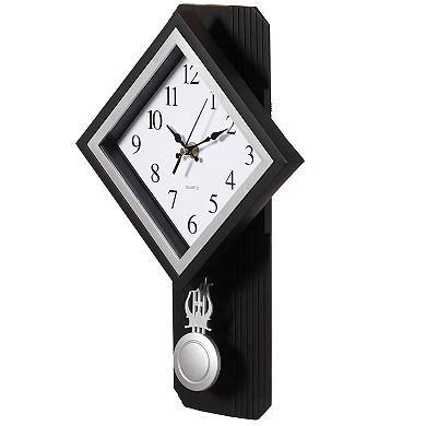 Traditional Square Wood- Looking Pendulum Plastic Wall Clock