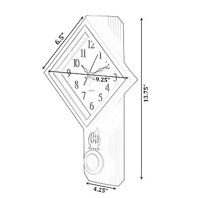 Traditional Square Wood- Looking Pendulum Plastic Wall Clock