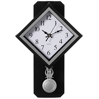 Traditional Square Wood- Looking Pendulum Plastic Wall Clock