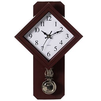 Traditional Square Wood- Looking Pendulum Plastic Wall Clock