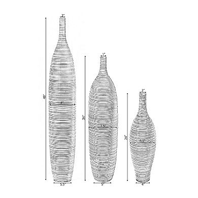 Modern Decorative Bottle Shape White Floor Vase Ribbed Design, Set of 3
