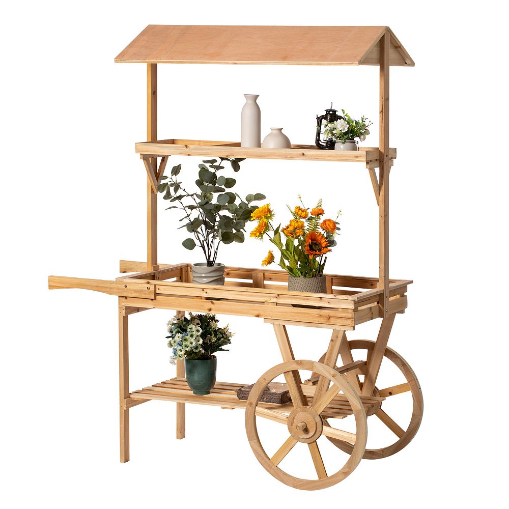 Wooden Rolling Table Cart with Wheels for Home Décor, Display Rack ...