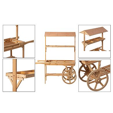 Wooden Rolling Table Cart with Wheels for Home Décor, Display Rack, Coffee Station, Food Stand