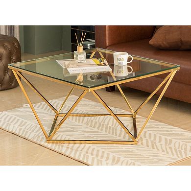 Diamond Shaped Glass Modern Stainless Steel Metal Coffee Table