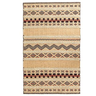 Handwoven Boho Beige Textured 100% Wool Flatweave Kilim Rug