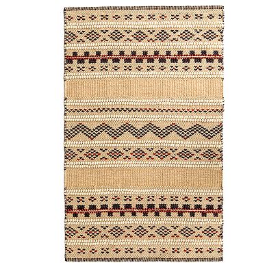 Handwoven Boho Beige Textured 100% Wool Flatweave Kilim Rug