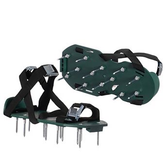 Lawn and Garden Aerator Spike Shoe With 3 Metal Buckle Straps, Green Spiked Sandal