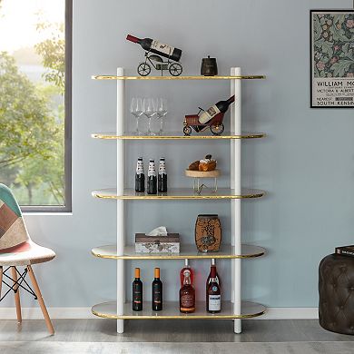 5 Tier Open Bookshelf, Contemporary Classic Modern Style Free Standing Wood Display Rack Unit for Collections, 59" Height Etagere Bookcase