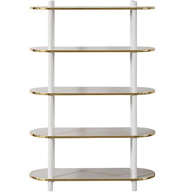 5 Tier Open Bookshelf, Contemporary Classic Modern Style Free Standing Wood Display Rack Unit for Collections, 59" Height Etagere Bookcase