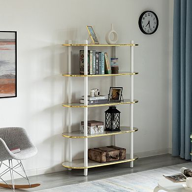 5 Tier Open Bookshelf, Contemporary Classic Modern Style Free Standing Wood Display Rack Unit for Collections, 59" Height Etagere Bookcase