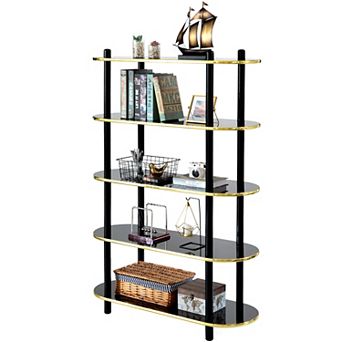 5 tier Open Bookshelf, Contemporary Classic Modern Style Free Standing Wood Display Rack Unit for Collections, 59" Height Etagere Bookcase