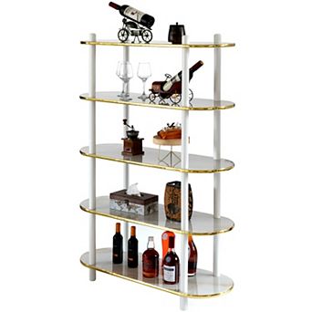 5 tier Open Bookshelf, Contemporary Classic Modern Style Free Standing Wood Display Rack Unit for Collections, 59" Height Etagere Bookcase