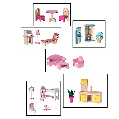 Wooden Doll House with Toys and Furniture Accessories and LED light for Ages 3+