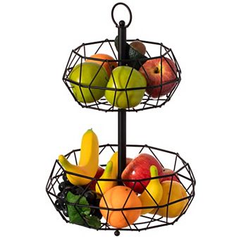 2 tier Free Standing Countertop Fruit Basket, Detachable Carbon Steel Stable Fruit Storage