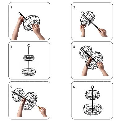 2 Tier Free Standing Countertop Fruit Basket, Detachable Carbon Steel Stable Fruit Storage
