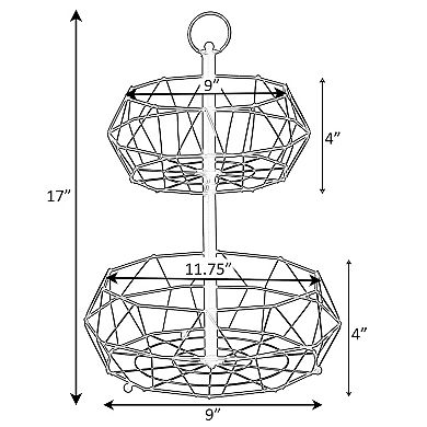 2 Tier Free Standing Countertop Fruit Basket, Detachable Carbon Steel Stable Fruit Storage