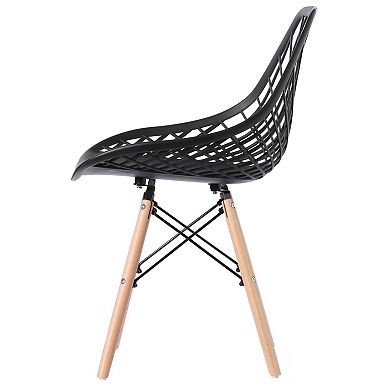 Plastic DSW Shell Dining Chair with Lattice Back and Wooden Dowel Eiffel Legs, Set of 4