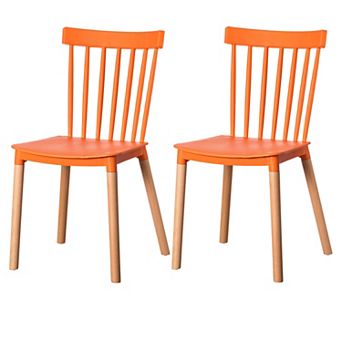 Modern Plastic Dining Chair Windsor Design with Beech Wood Legs, Set of 2