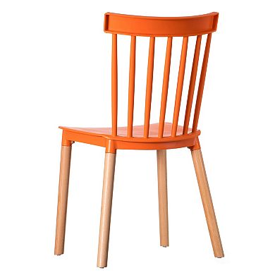 Modern Plastic Dining Chair Windsor Design with Beech Wood Legs, Set of 2