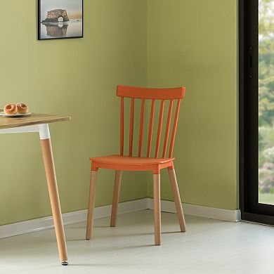 Modern Plastic Dining Chair Windsor Design with Beech Wood Legs, Set of 2