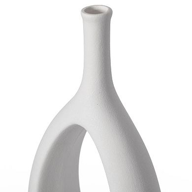 Contemporary White Ceramic Unique Shaped Flower Table Vase Centerpiece, Set of 2