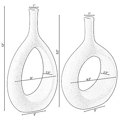 Contemporary White Ceramic Unique Shaped Flower Table Vase Centerpiece, Set of 2