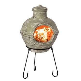 Beige Outdoor Clay Chiminea Barbecue Firepit Accent Design Charcoal Burning Fire Pit with Sturdy Metal Stand, Barbecue, Cocktail Party, Family Gathering, Cozy Nights Fire Pit