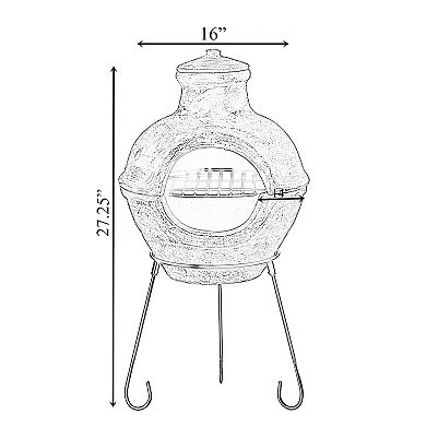 Beige Outdoor Clay Chiminea Barbecue Firepit Accent Design Charcoal Burning Fire Pit with Sturdy Metal Stand, Barbecue, Cocktail Party, Family Gathering, Cozy Nights Fire Pit