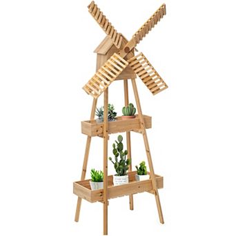 Wooden Cart Windmill Accent, Versatile and Decorative Piece for Home or Garden Decor