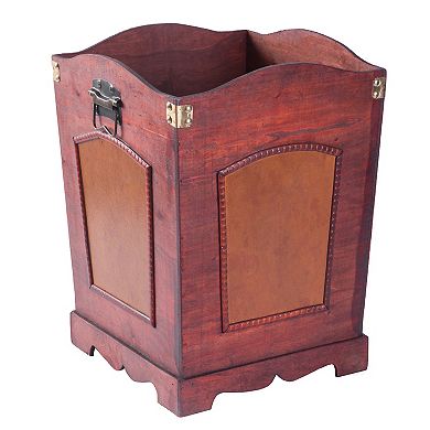 Rustic Cherry Wooden Decorative Trash Bin with Handles