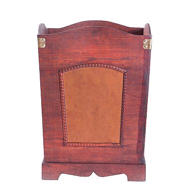 Rustic Cherry Wooden Decorative Trash Bin with Handles