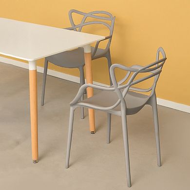 Mid-Century Modern Style Stackable Plastic Molded Arm Chair with Entangled Open Back