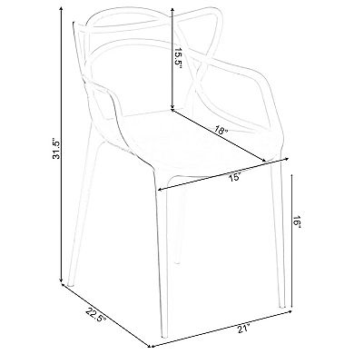 Mid-Century Modern Style Stackable Plastic Molded Arm Chair with Entangled Open Back